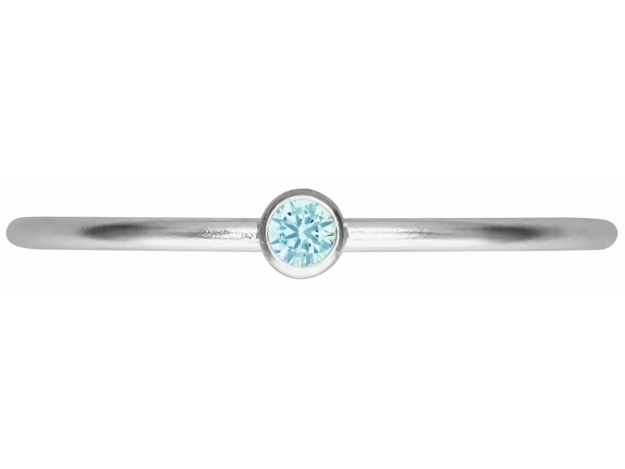 Sterling Silver March Birthstone Stacking Ring 2mm Aquamarine Cubic Zirconia