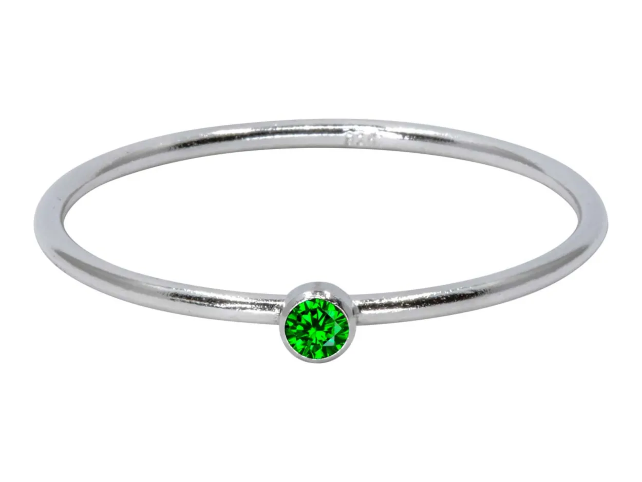 Sterling Silver May Birthstone Stacking Ring 2mm Green Cubic Zirconia