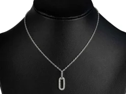 Sterling Silver Mixed Link Stone Set Necklet 18"/45cm