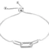Sterling Silver Mixed Link Stone Set Bracelet With Sliding Ball Clasp 7.5"/19cm