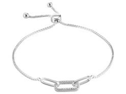 Sterling Silver Mixed Link Stone Set Bracelet With Sliding Ball Clasp 7.5"/19cm