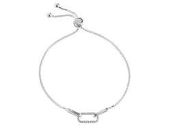 Sterling Silver Mixed Link Stone Set Bracelet With Sliding Ball Clasp 7.5"/19cm