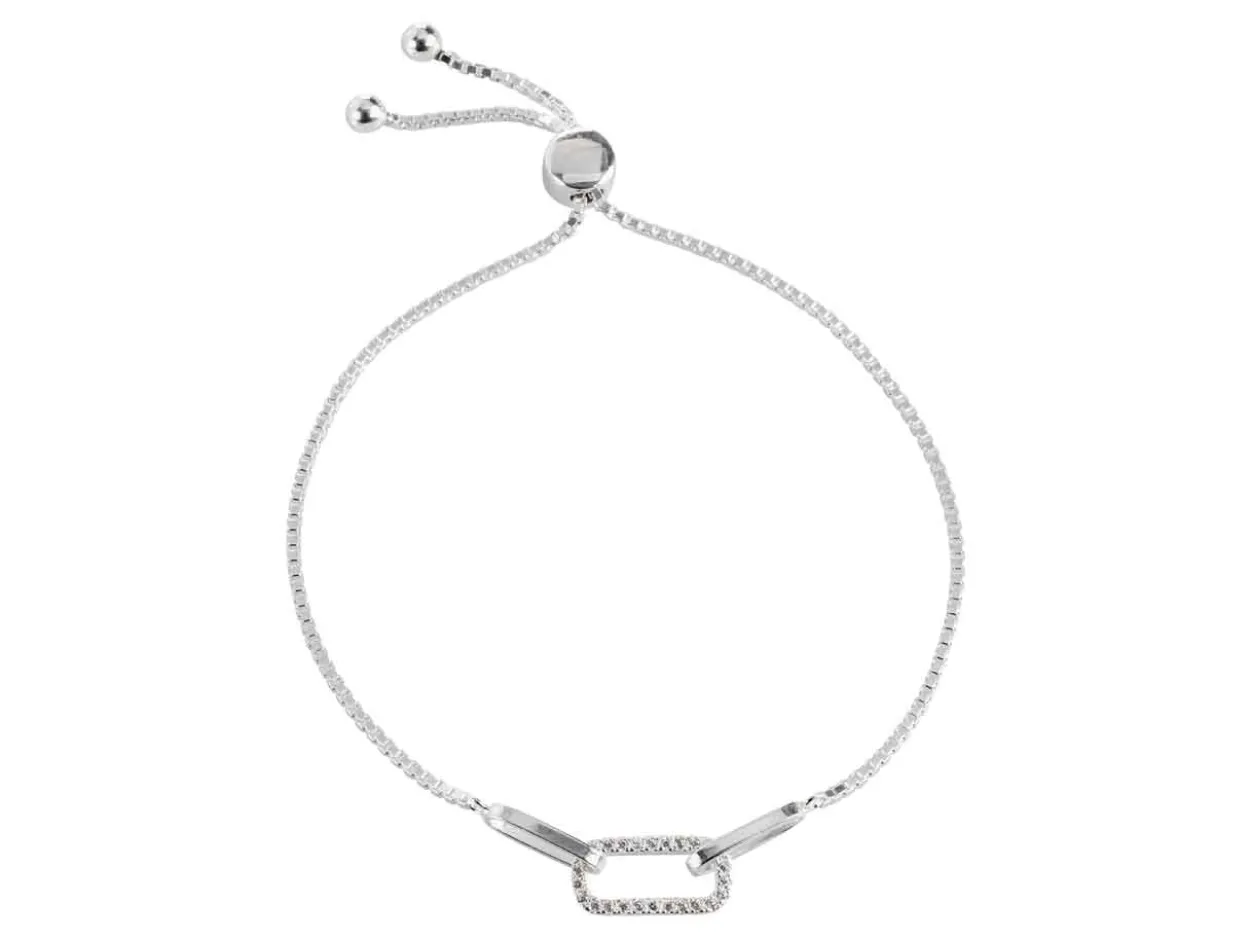 Sterling Silver Mixed Link Stone Set Bracelet With Sliding Ball Clasp 7.5"/19cm