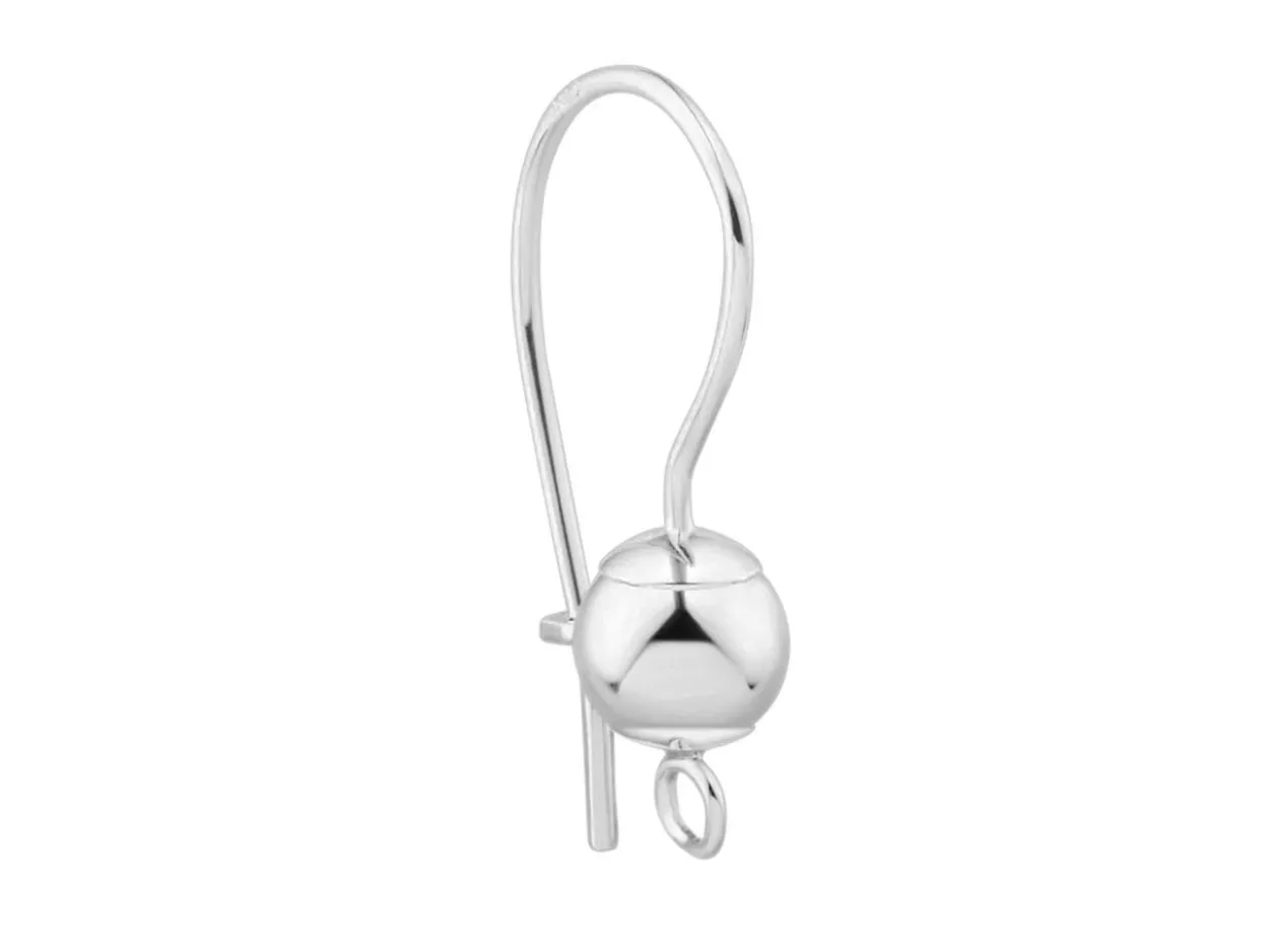 Sterling Silver 5mm Ball Earring Hook Wire With Snapback Fitting