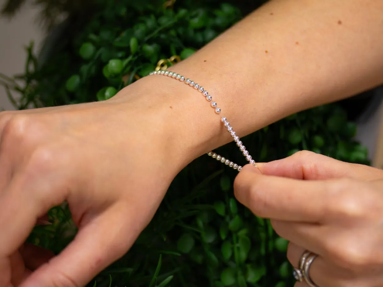 Sterling Silver 2.0mm Beaded Stretch Bracelet 16.5cm/6.5"