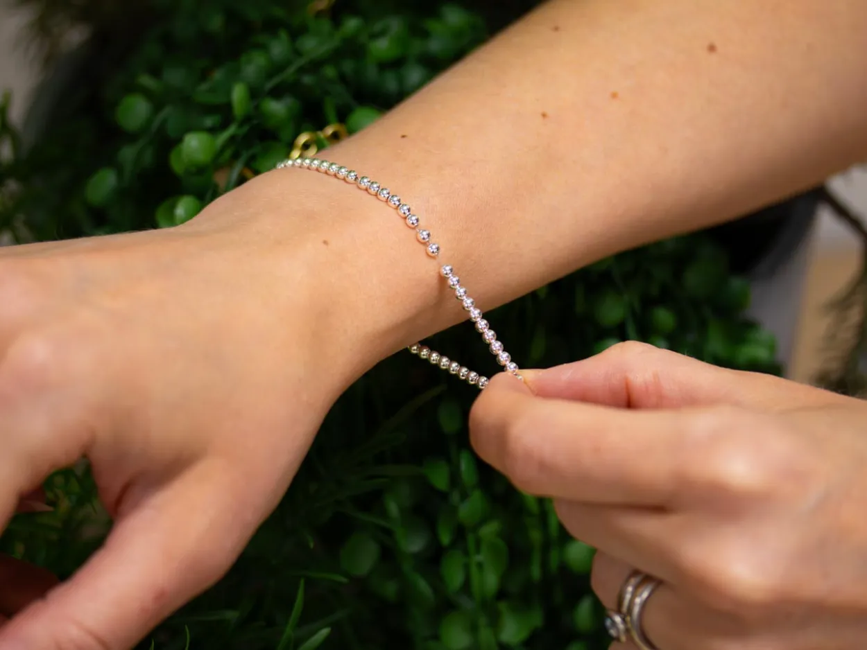 Sterling Silver 5.0mm Beaded Stretch Bracelet 16.5cm/6.5"