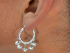 Sterling Silver 14mm Chandelier Hoop Earrings With 5 Drops Pack of 2