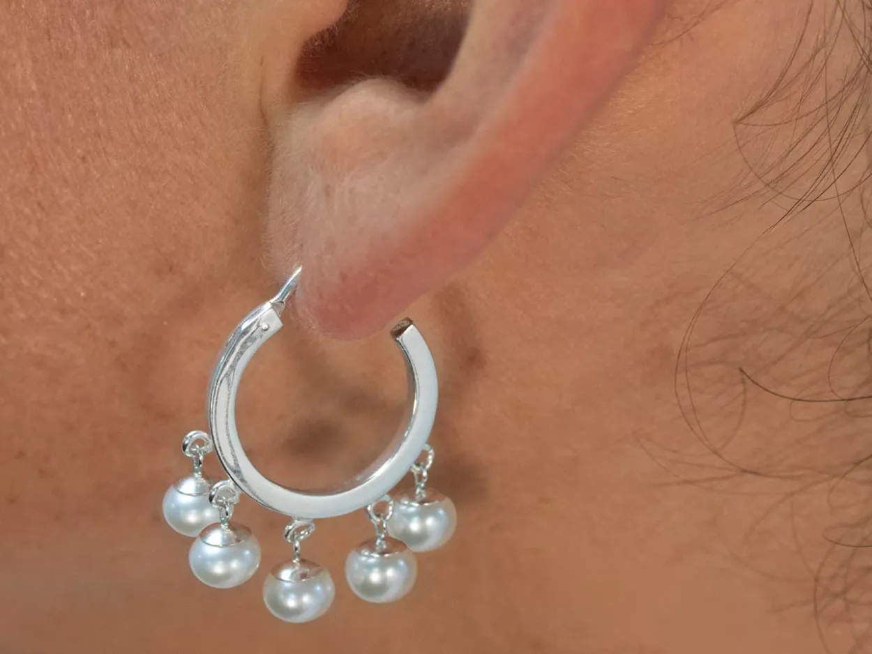 Sterling Silver 18mm Chandelier Hoop Earrings With 5 Drops Pack of 2