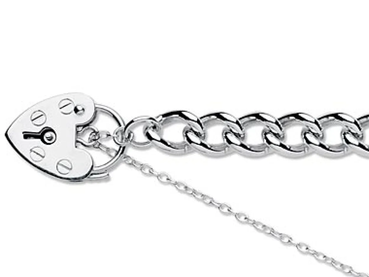 Sterling Silver 6.0mm Curb Bracelet 7.5"/19cm Padlock & Safety Chain Hallmarked