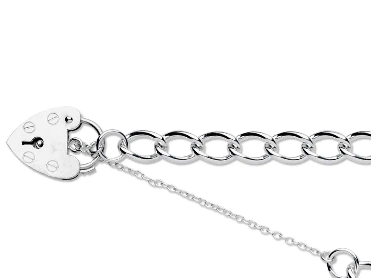 Sterling Silver 7.0mm Curb Bracelet 7.5"/19cm Padlock & Safety Chain Hallmarked