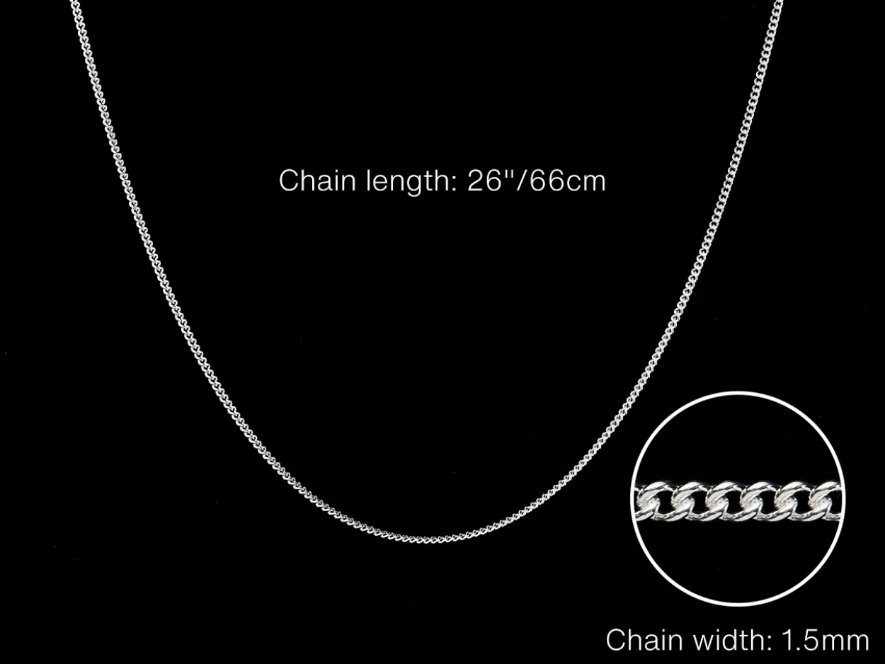 Sterling Silver 1.5mm Curb Chain 26"/66cm Unhallmarked 100% Recycled Silver