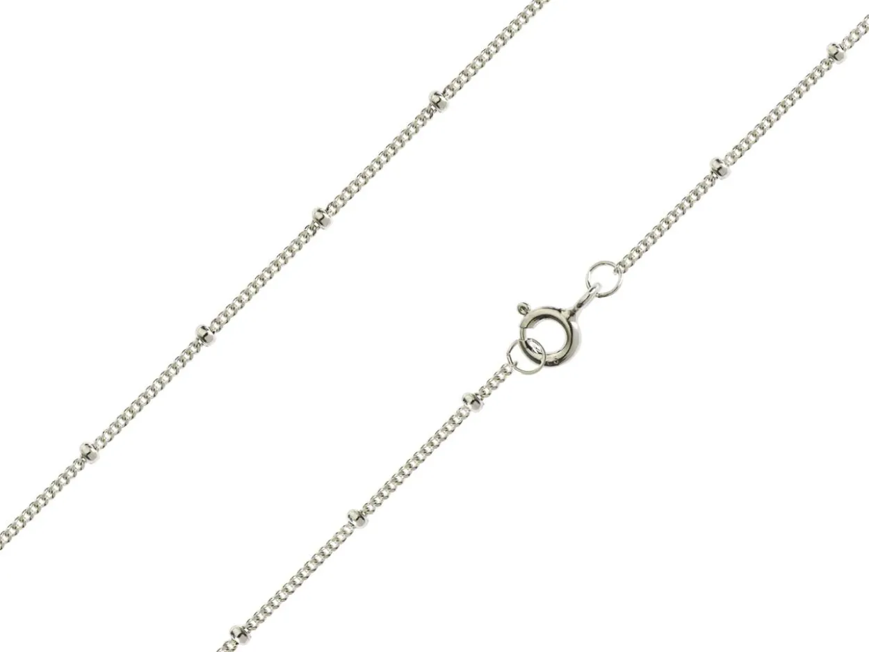 Sterling Silver 1.0mm Curb Chain With Bead Station 18"/45cm Unhallmarked