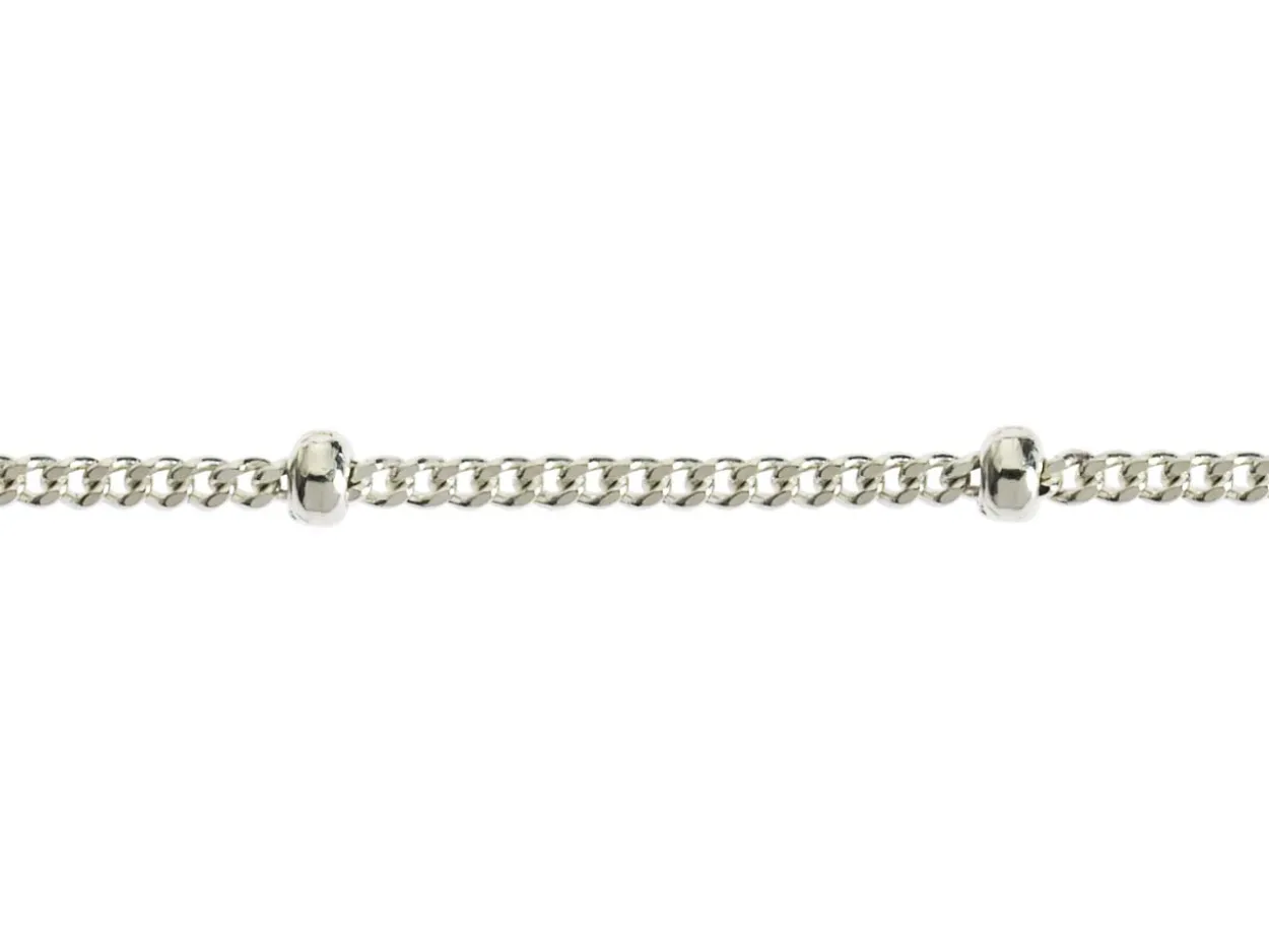 Sterling Silver 1.0mm Curb Chain With Bead Station 18"/45cm Unhallmarked