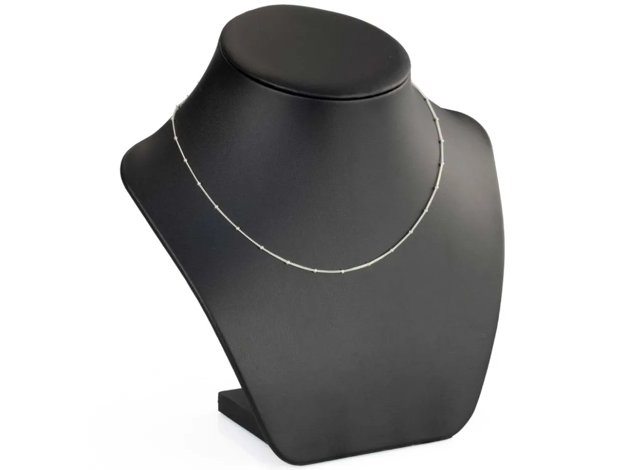 Sterling Silver 1.0mm Curb Chain With Bead Station 18"/45cm Unhallmarked