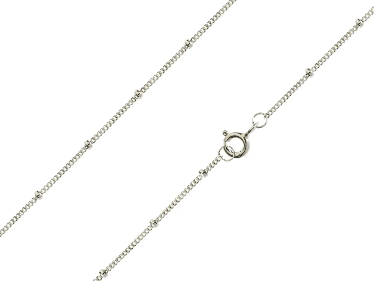 Sterling Silver 1.0mm Curb Chain With Bead Station 16"/40cm Unhallmarked