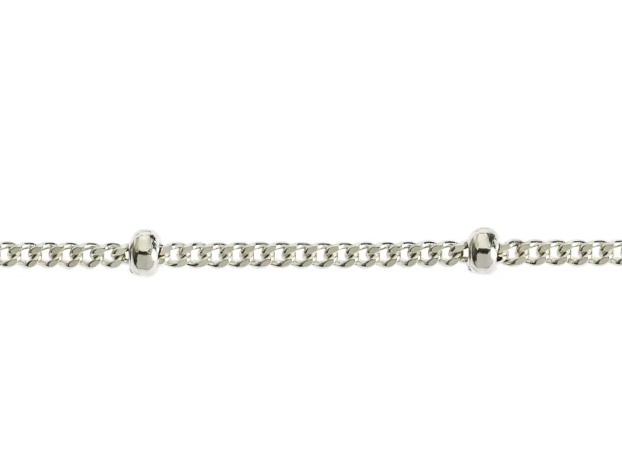 Sterling Silver 1.0mm Curb Chain With Bead Station 16"/40cm Unhallmarked
