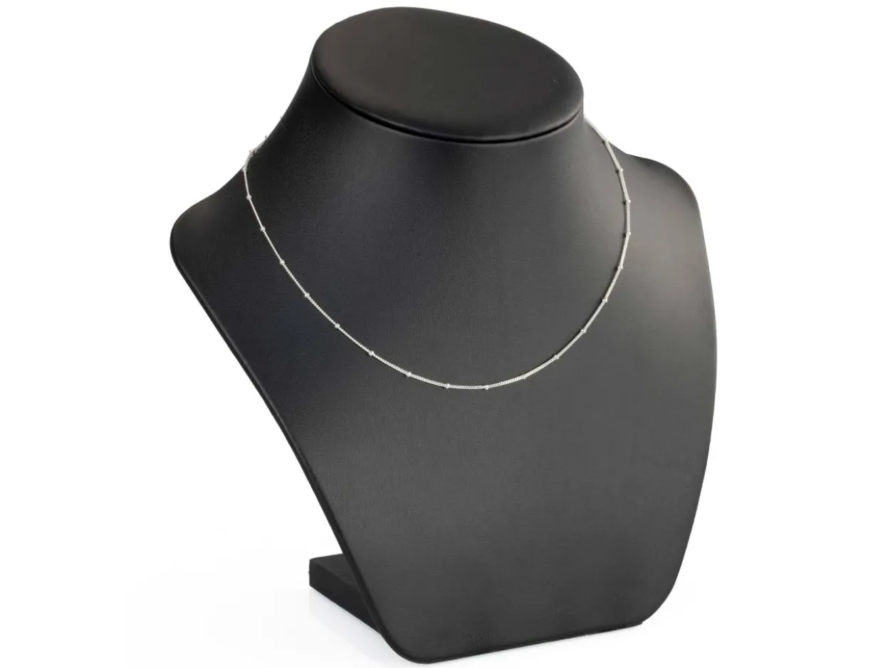 Sterling Silver 1.0mm Curb Chain With Bead Station 16"/40cm Unhallmarked