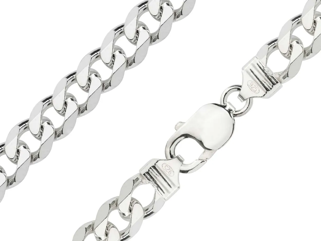 Sterling Silver 9.2mm Diamond Cut Metric Curb Chain 18"/45cm Hallmarked
