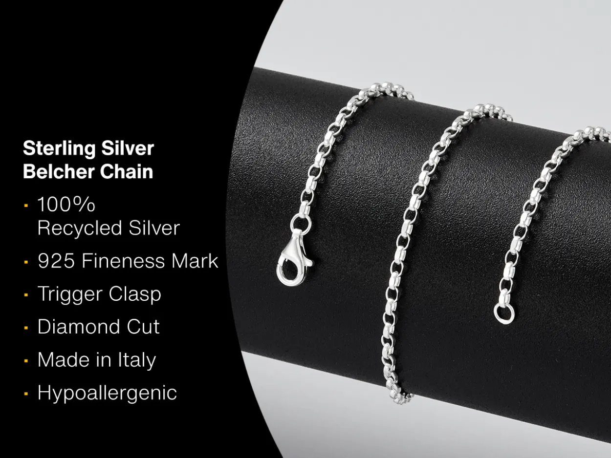 Sterling Silver 2.2mm Diamond Cut Oval Belcher Chain 20"/50cm Unhallmarked 100% Recycled Silver