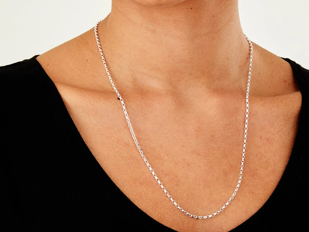 Sterling Silver 2.2mm Diamond Cut Oval Belcher Chain 22"/55cm Unhallmarked 100% Recycled Silver
