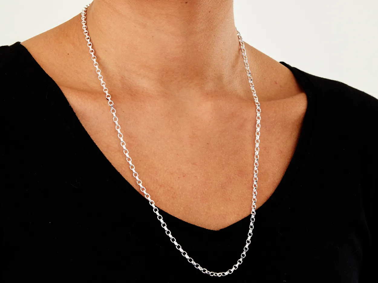 Sterling Silver 3.1mm Diamond Cut Oval Belcher Chain 24"/60cm Hallmarked, 100% Recycled Silver