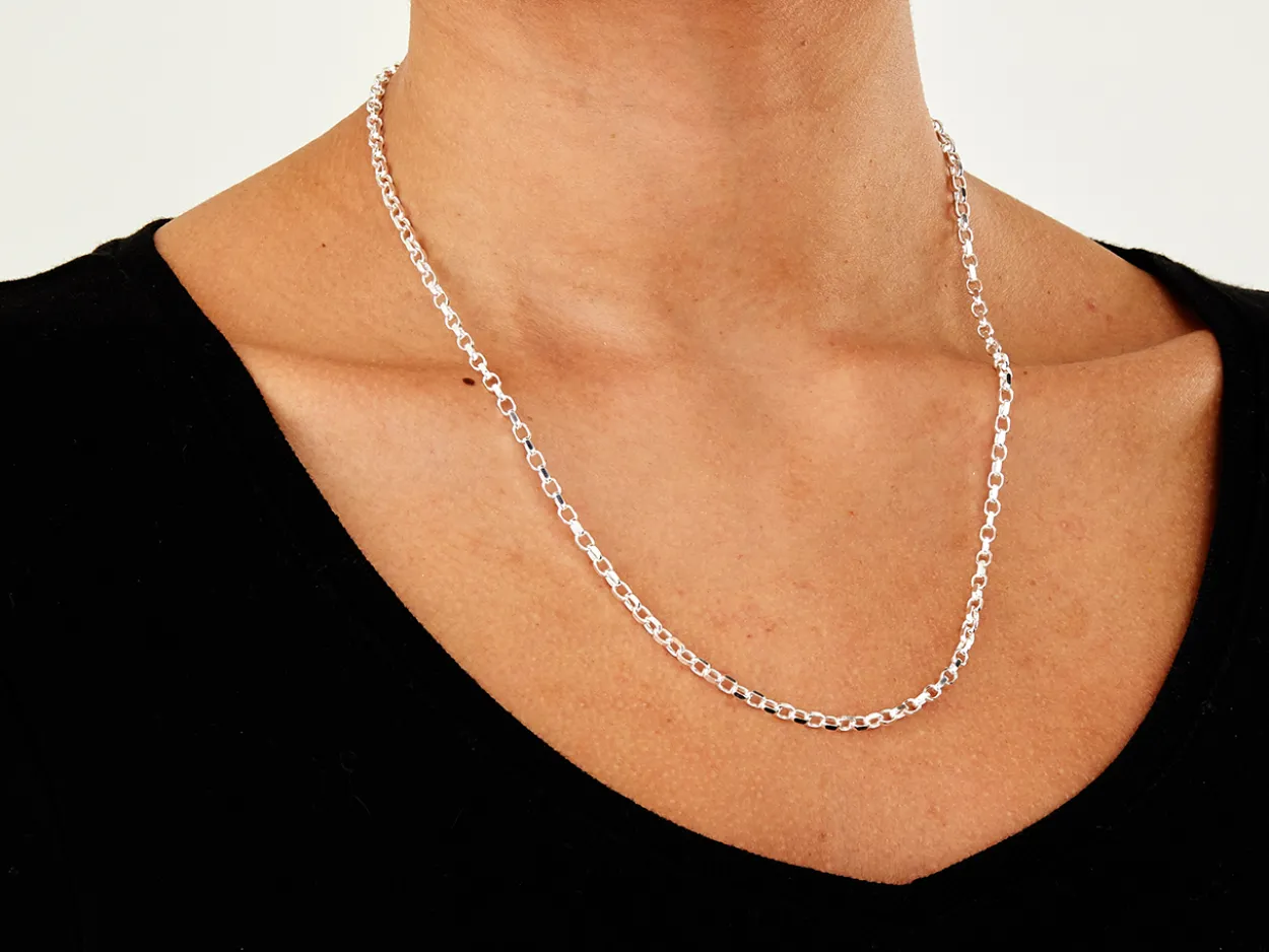 Sterling Silver 3.1mm Diamond Cut Oval Belcher Chain 20"/50cm Hallmarked, 100% Recycled Silver