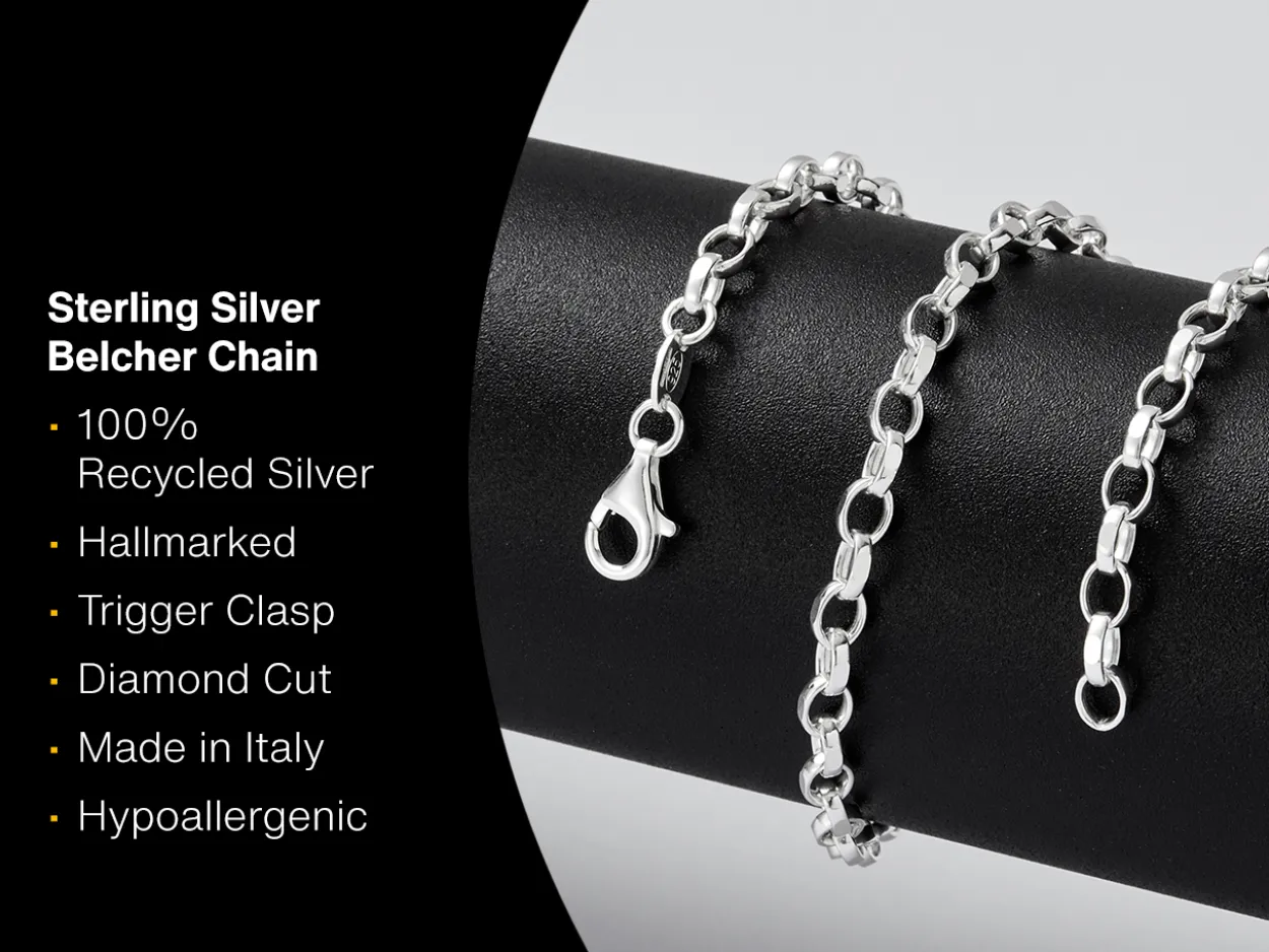 Sterling Silver 4.0mm Diamond Cut Oval Belcher Chain 24"/60cm Hallmarked, 100% Recycled Silver