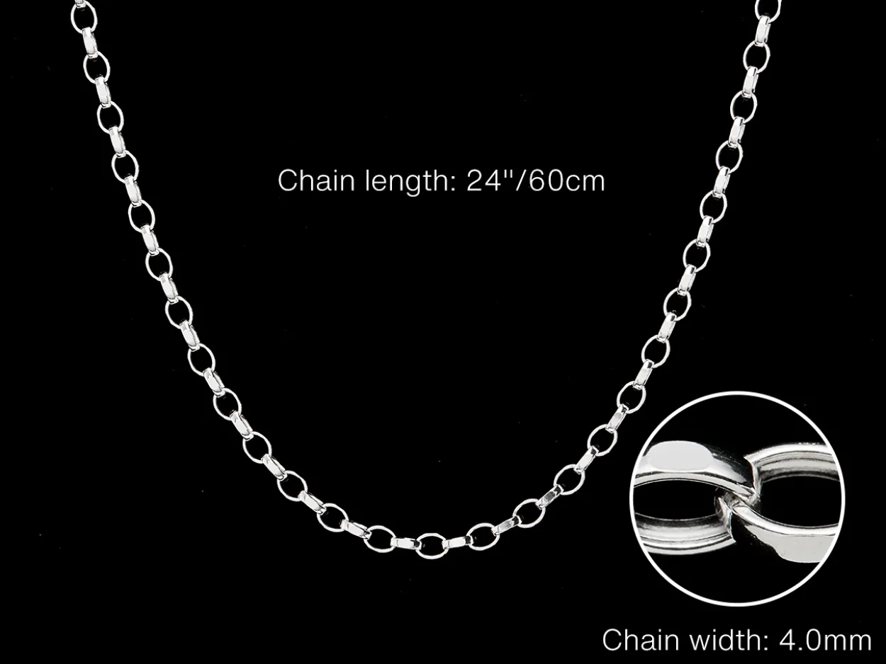Sterling Silver 4.0mm Diamond Cut Oval Belcher Chain 24"/60cm Hallmarked, 100% Recycled Silver