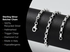 Sterling Silver 4.0mm Diamond Cut Oval Belcher Chain 18"/45cm Hallmarked, 100% Recycled Silver