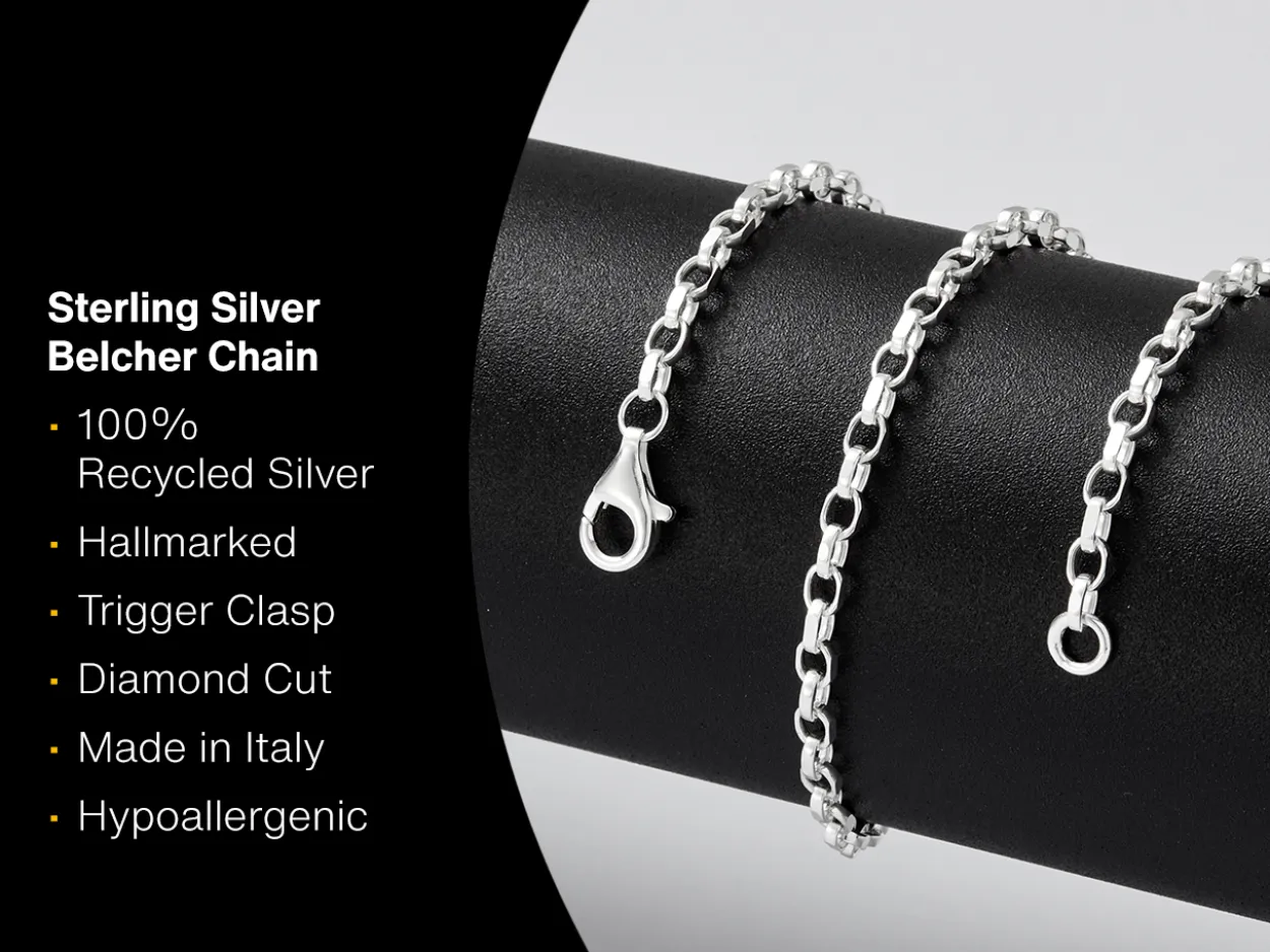 Sterling Silver 3.1mm Diamond Cut Oval Belcher Chain 16"/40cm Hallmarked, 100% Recycled Silver