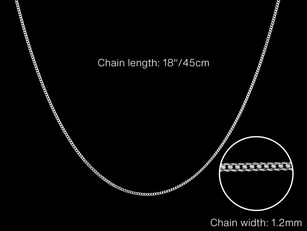 Sterling Silver 1.2mm Diamond Cut Curb Chain 18"/45cm Unhallmarked 100% Recycled Silver