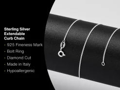 Sterling Silver 1.0mm Diamond Cut Curb Chain With Extender 16-18"/40-45cm Unhallmarked