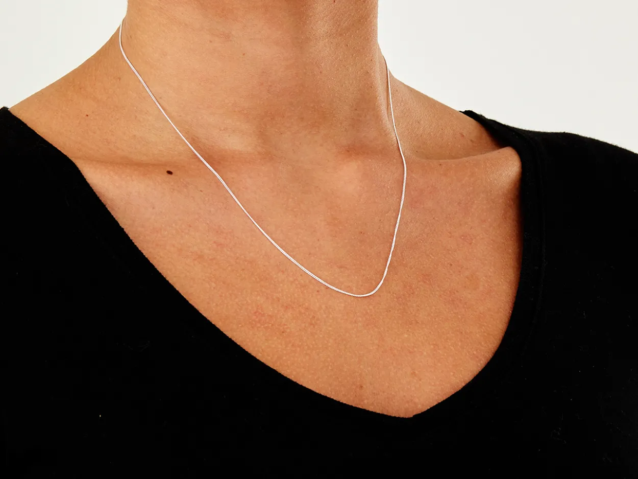 Sterling Silver 1.0mm Diamond Cut Curb Chain With Extender 16-18"/40-45cm Unhallmarked