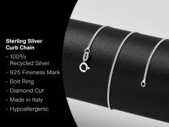 Sterling Silver 1.2mm Diamond Cut Curb Chain 22"/55cm Unhallmarked 100% Recycled Silver