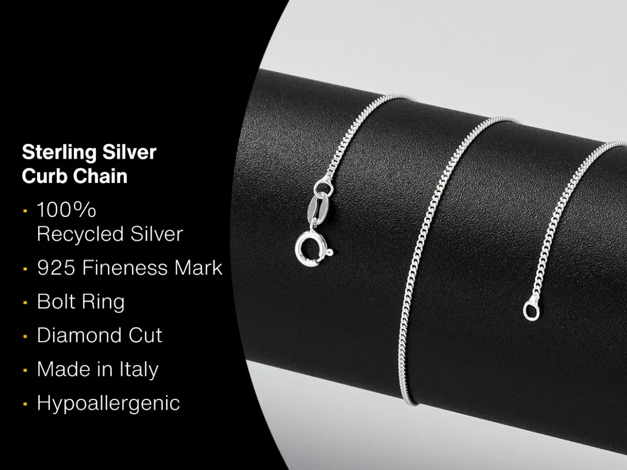 Sterling Silver 1.2mm Diamond Cut Curb Chain 24"/60cm Unhallmarked 100% Recycled Silver