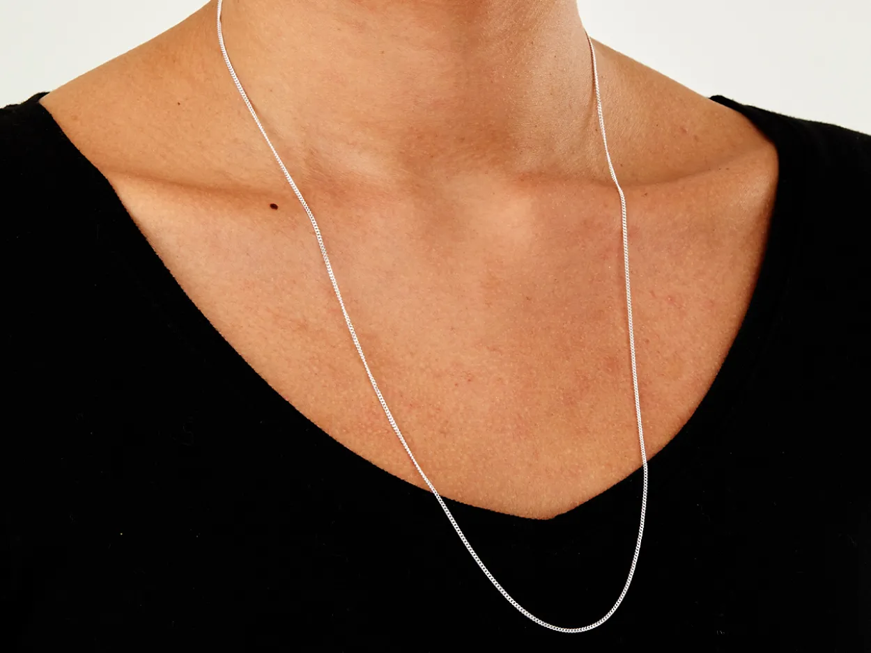 Sterling Silver 1.2mm Diamond Cut Curb Chain 24"/60cm Unhallmarked 100% Recycled Silver