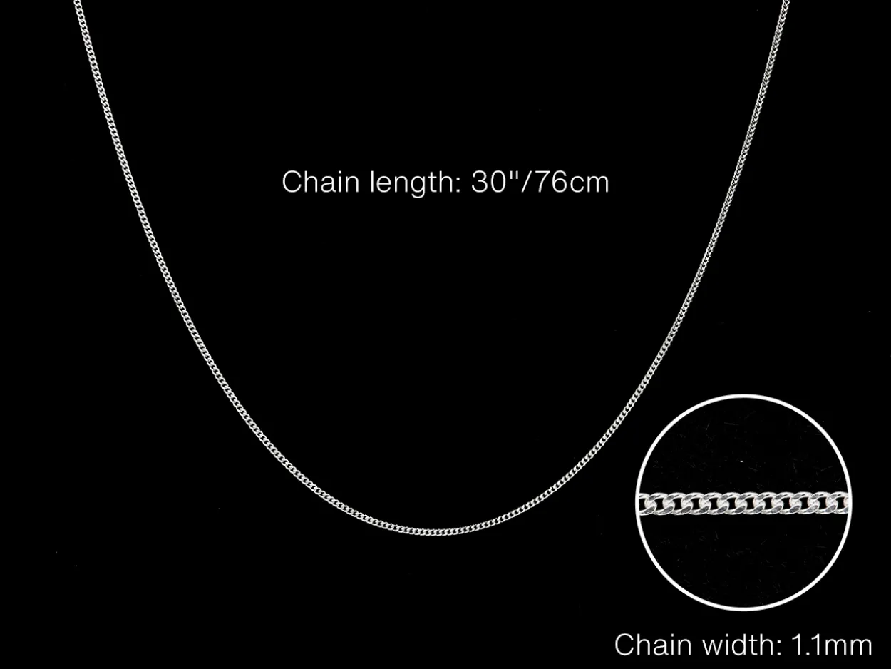 Sterling Silver 1.1mm Diamond Cut Curb Chain 30"/76cm Unhallmarked 100% Recycled Silver