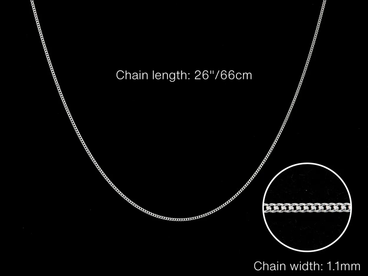Sterling Silver 1.1mm Diamond Cut Curb Chain 26"/66cm Unhallmarked 100% Recycled Silver