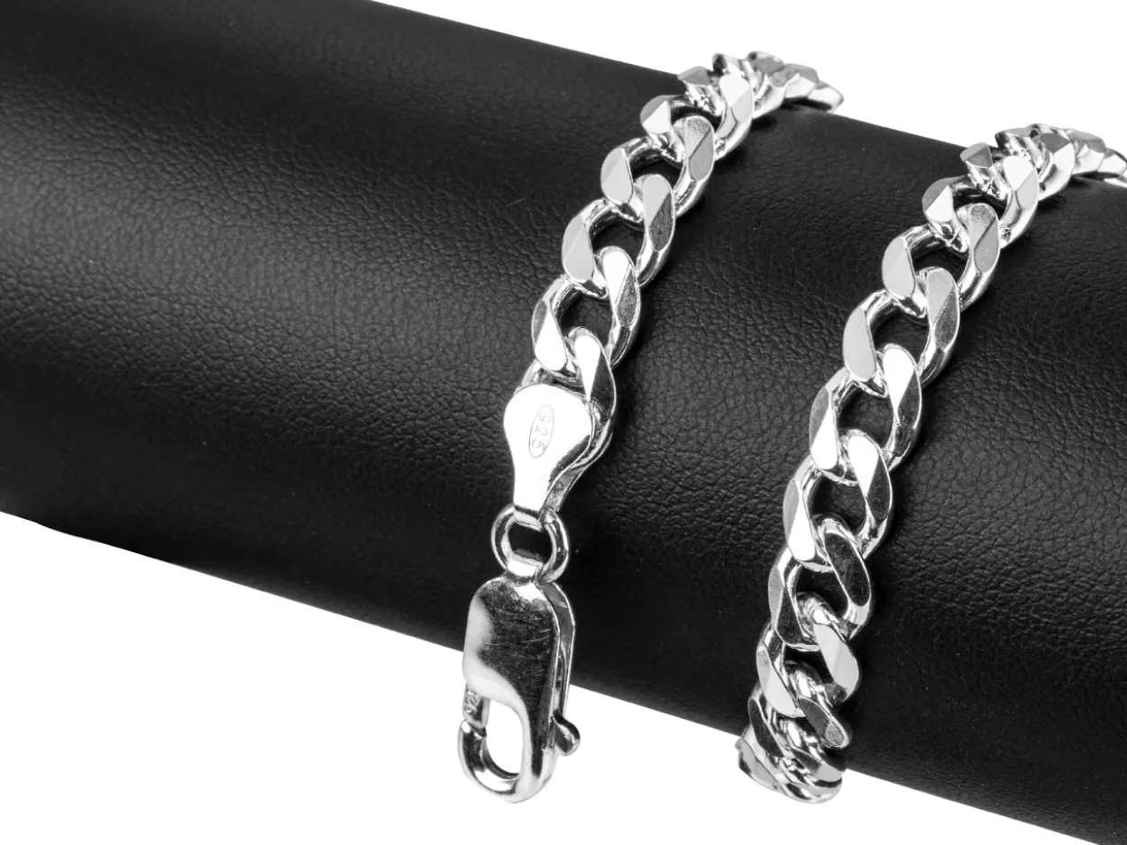 Sterling Silver 6.5mm Diamond Cut Metric Curb Bracelet 8.5"/21cm Hallmarked