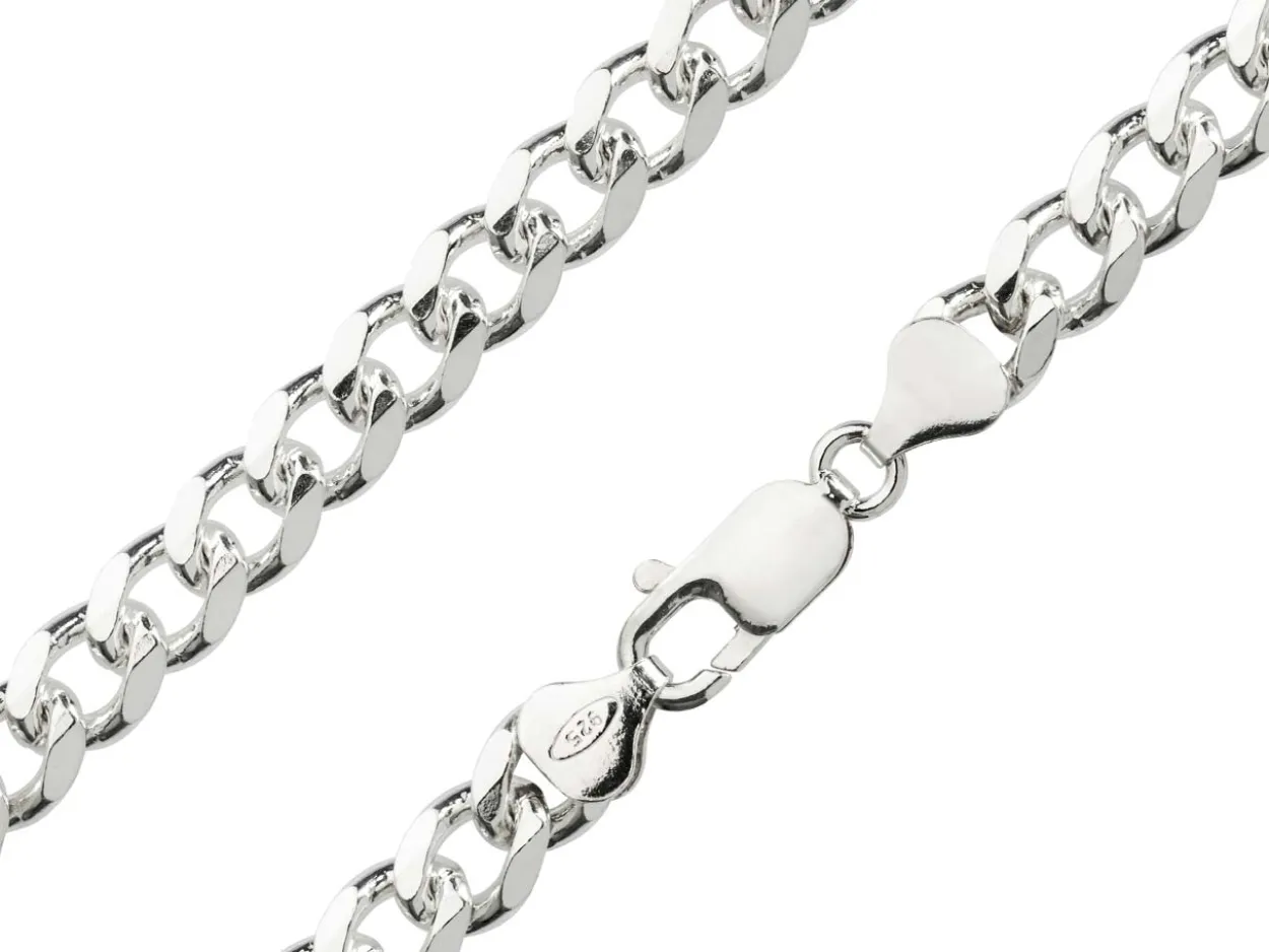 Sterling Silver 7.6mm Diamond Cut Metric Curb Chain 20"/50cm Hallmarked