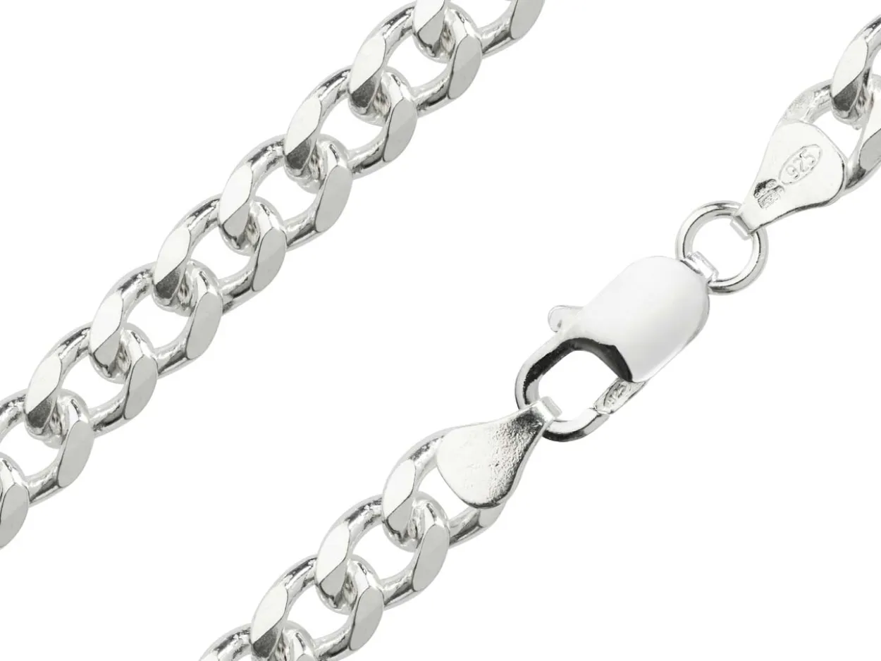 Sterling Silver 7.6mm Diamond Cut Metric Curb Bracelet 8.5"/21cm Hallmarked