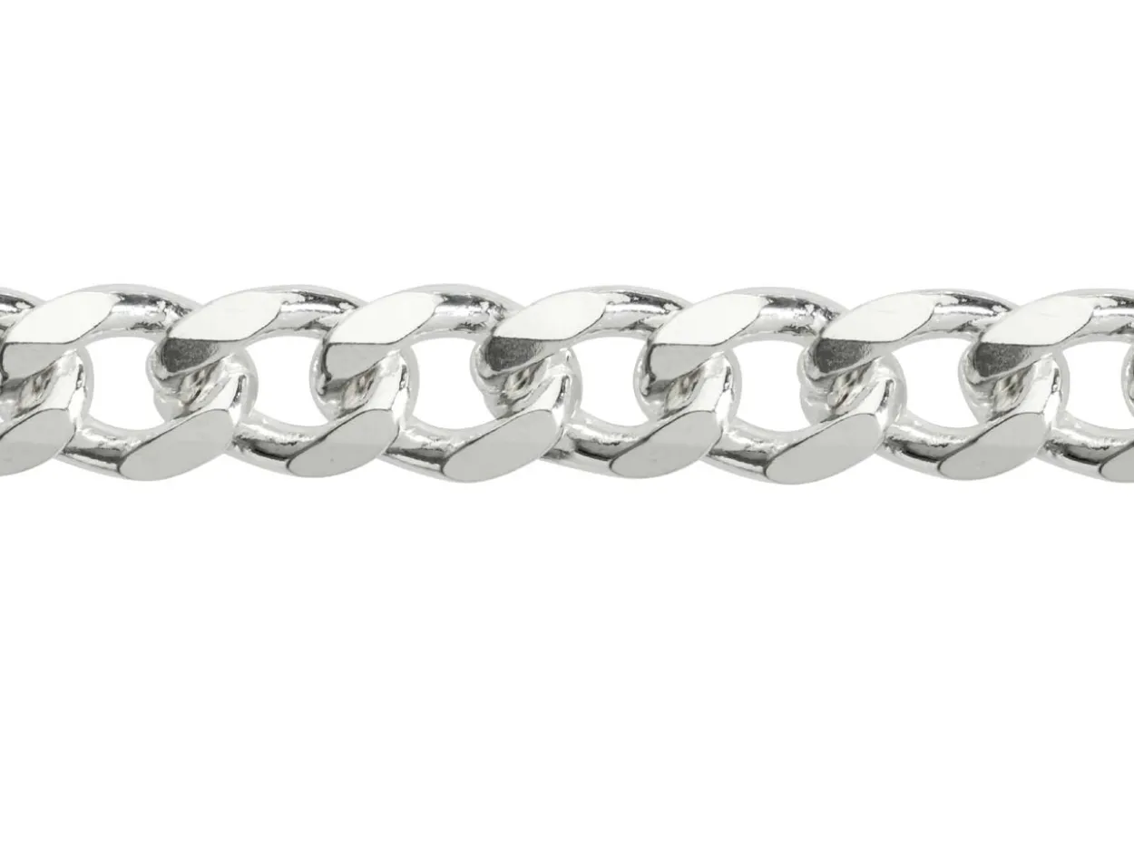 Sterling Silver 7.6mm Diamond Cut Metric Curb Bracelet 8.5"/21cm Hallmarked