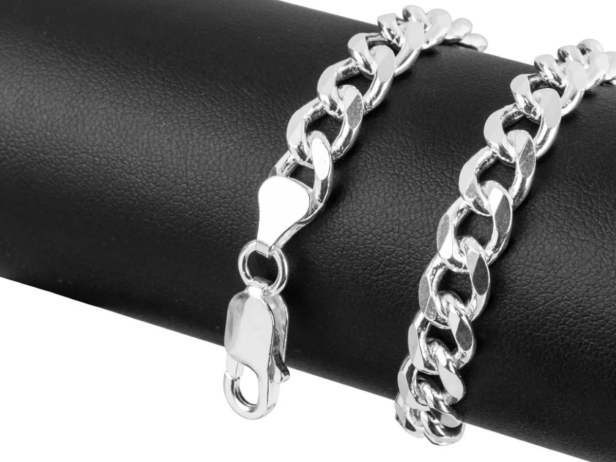 Sterling Silver 7.6mm Diamond Cut Metric Curb Bracelet 8.5"/21cm Hallmarked