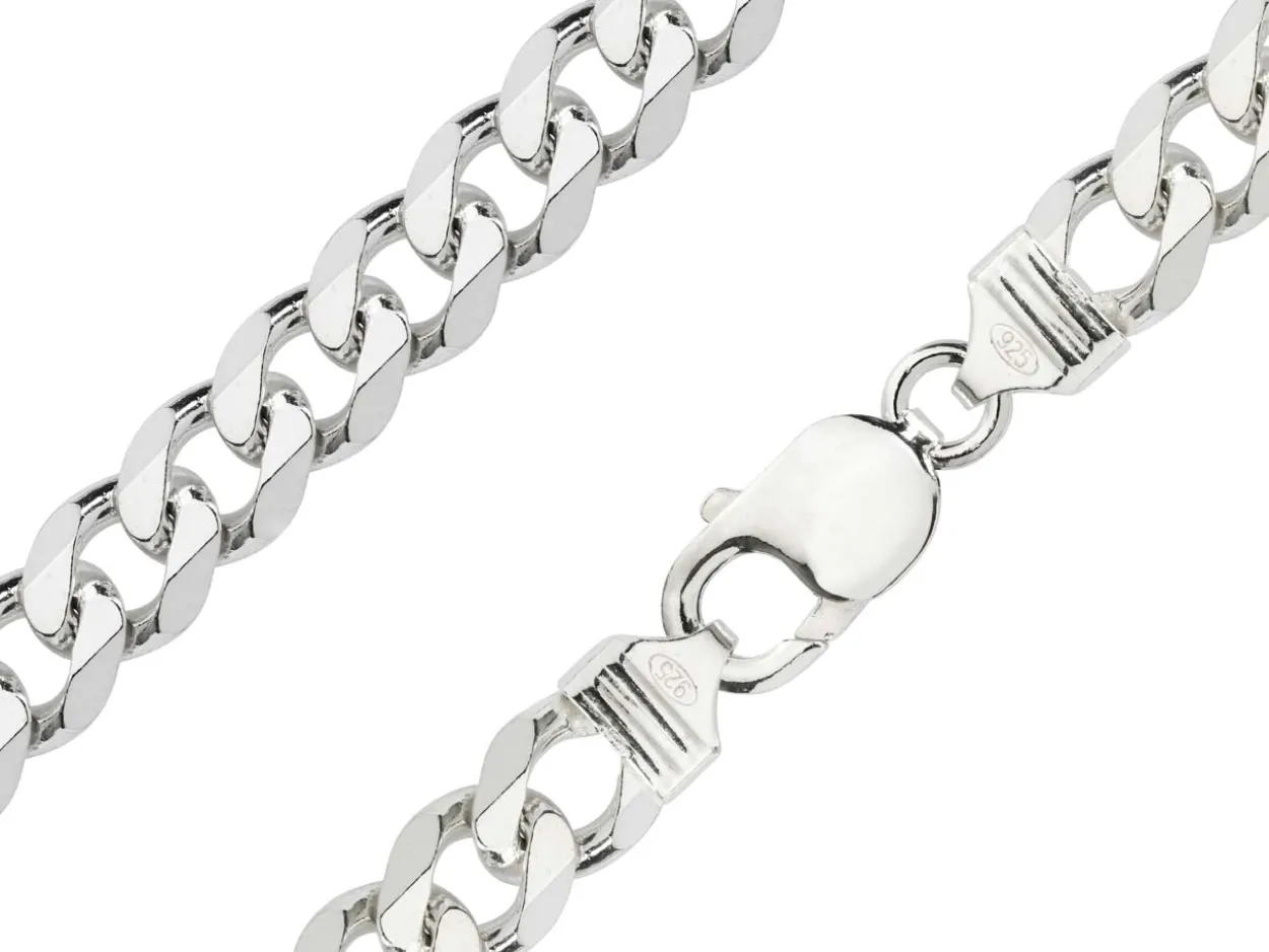 Sterling Silver 9.2mm Diamond Cut Metric Curb Chain 20"/50cm Hallmarked