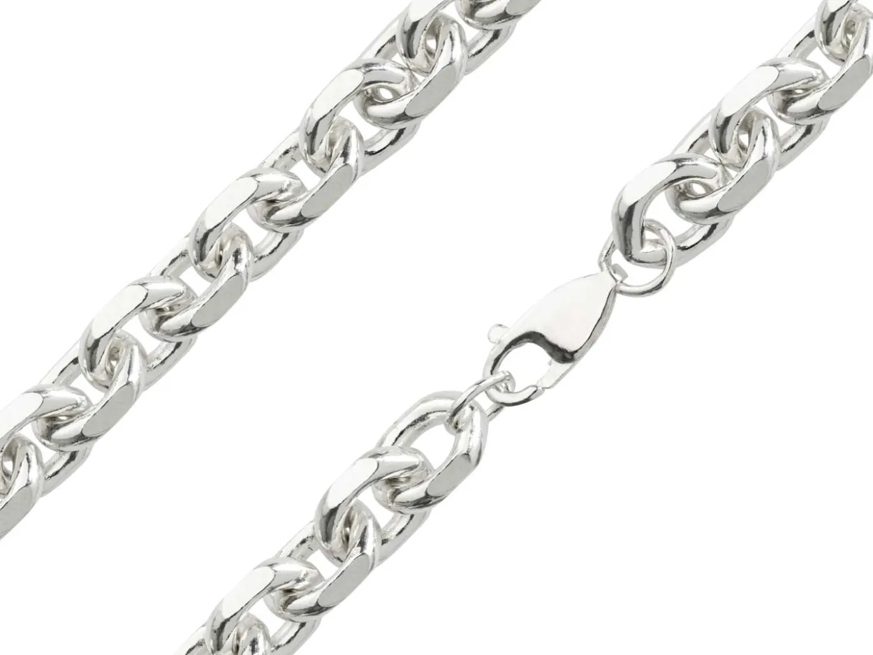 Sterling Silver 8.4mm Diamond Cut Oval Trace Bracelet 8.5"/21cm Hallmarked