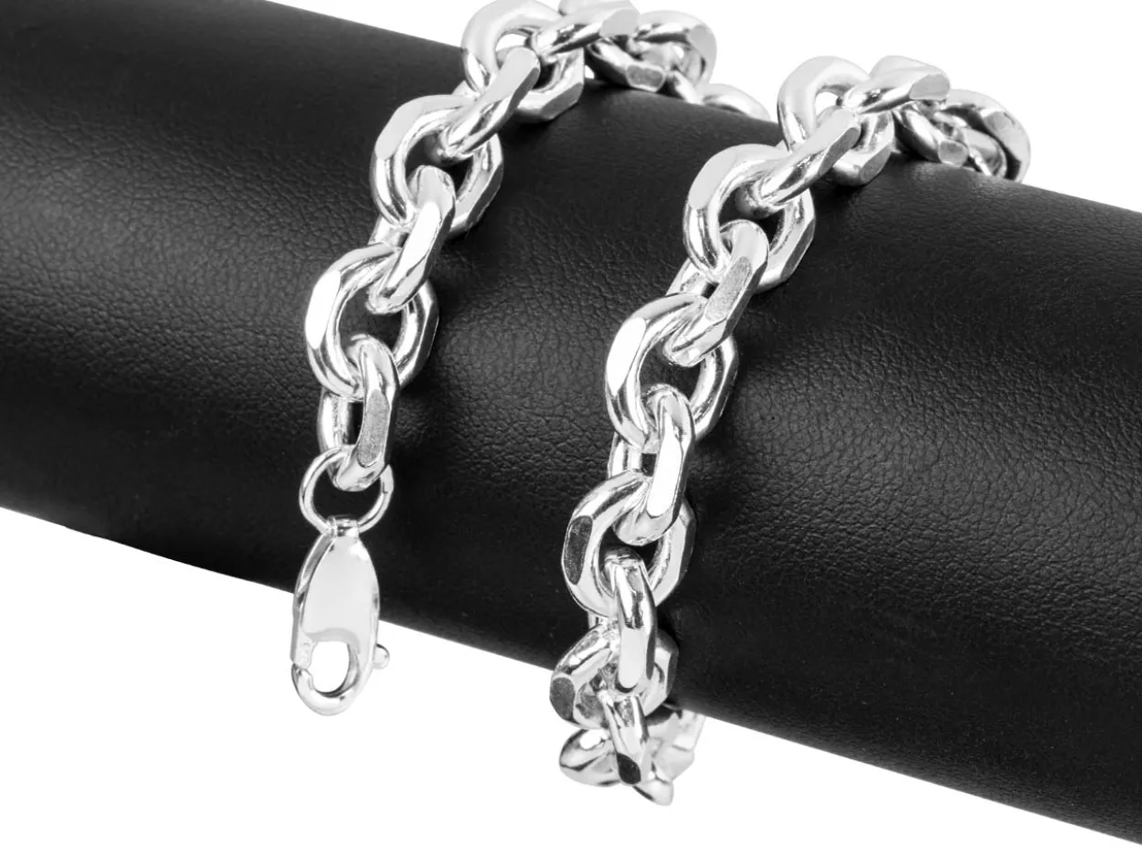 Sterling Silver 8.4mm Diamond Cut Oval Trace Bracelet 8.5"/21cm Hallmarked