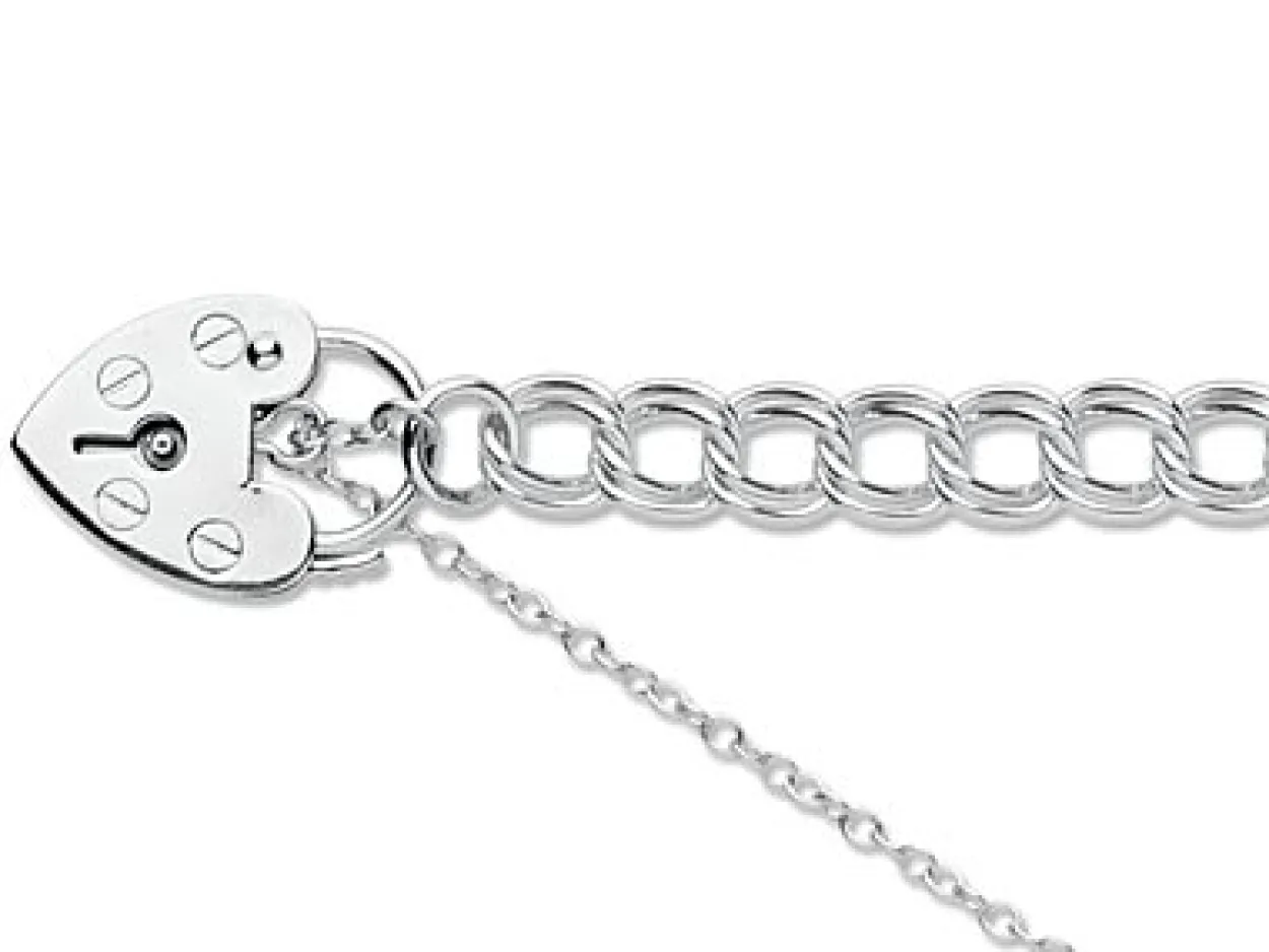Sterling Silver 6.5mm Double Curb Bracelet 7.5"/19cm Padlock & Safety Chain Hallmarked