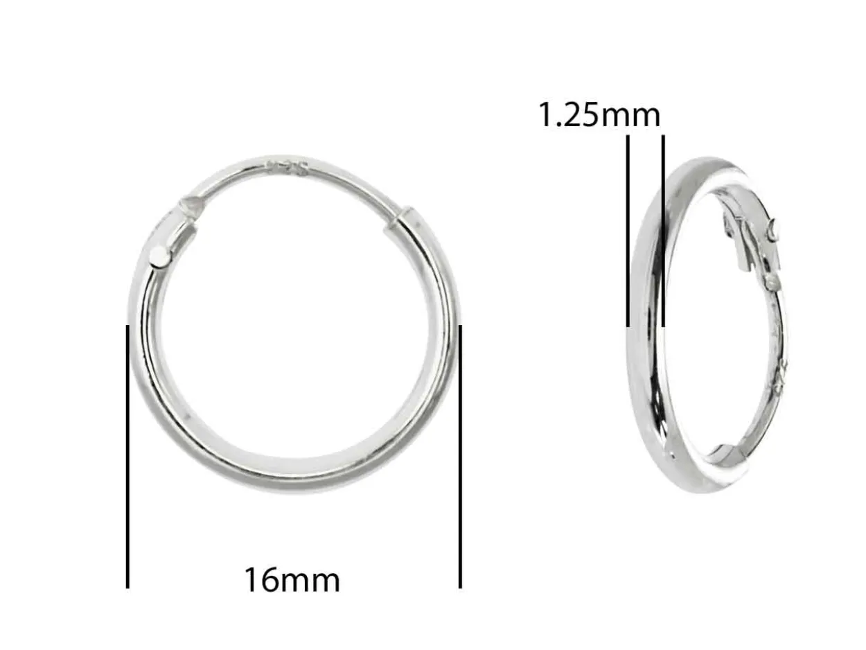Sterling Silver 16.0mm Endless Hoops, Pack Of 2