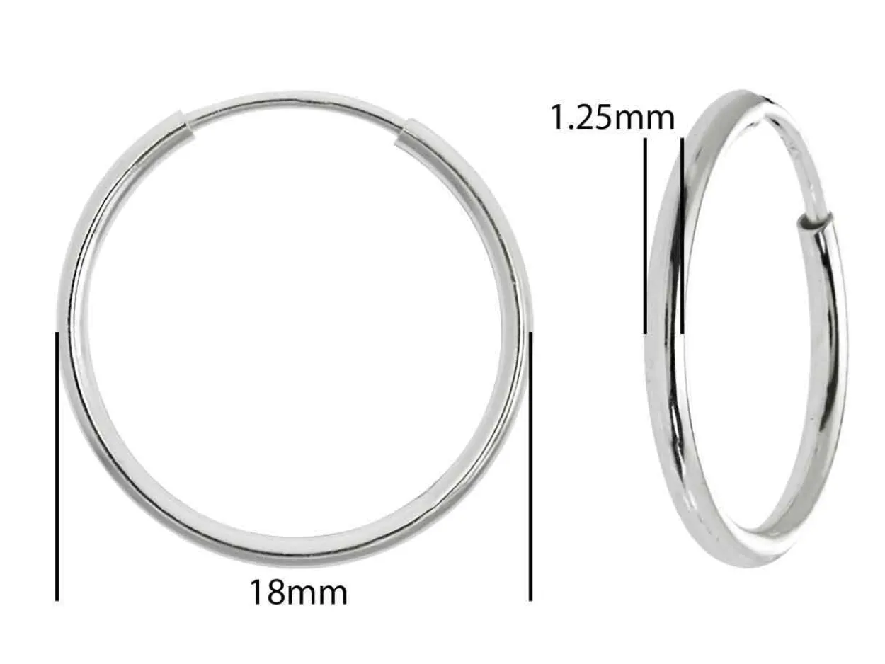 Sterling Silver 18.0mm Endless Hoops, Pack Of 2