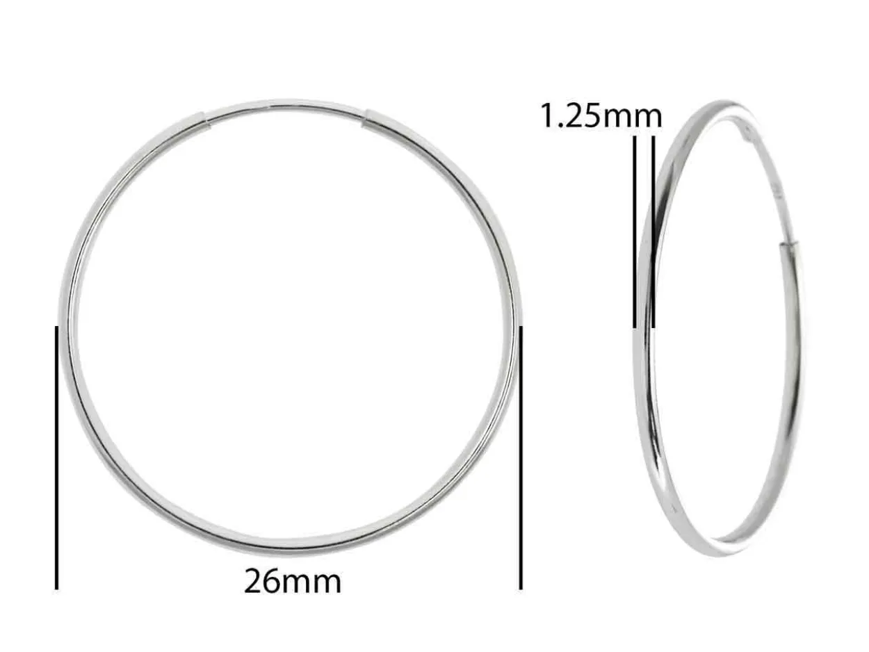 Sterling Silver 26.0mm Endless Hoops, Pack Of 2